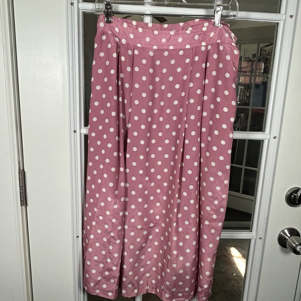 Vintage Career Guild Pink Polka Dot Pleated Midi Skirt A-Line Size 14 80s - Picture 6 of 9